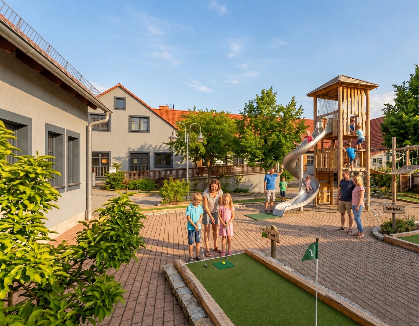 Geplanter Außenbereich mit Minigolf und Spielplatz am Apfelhof Dohna
